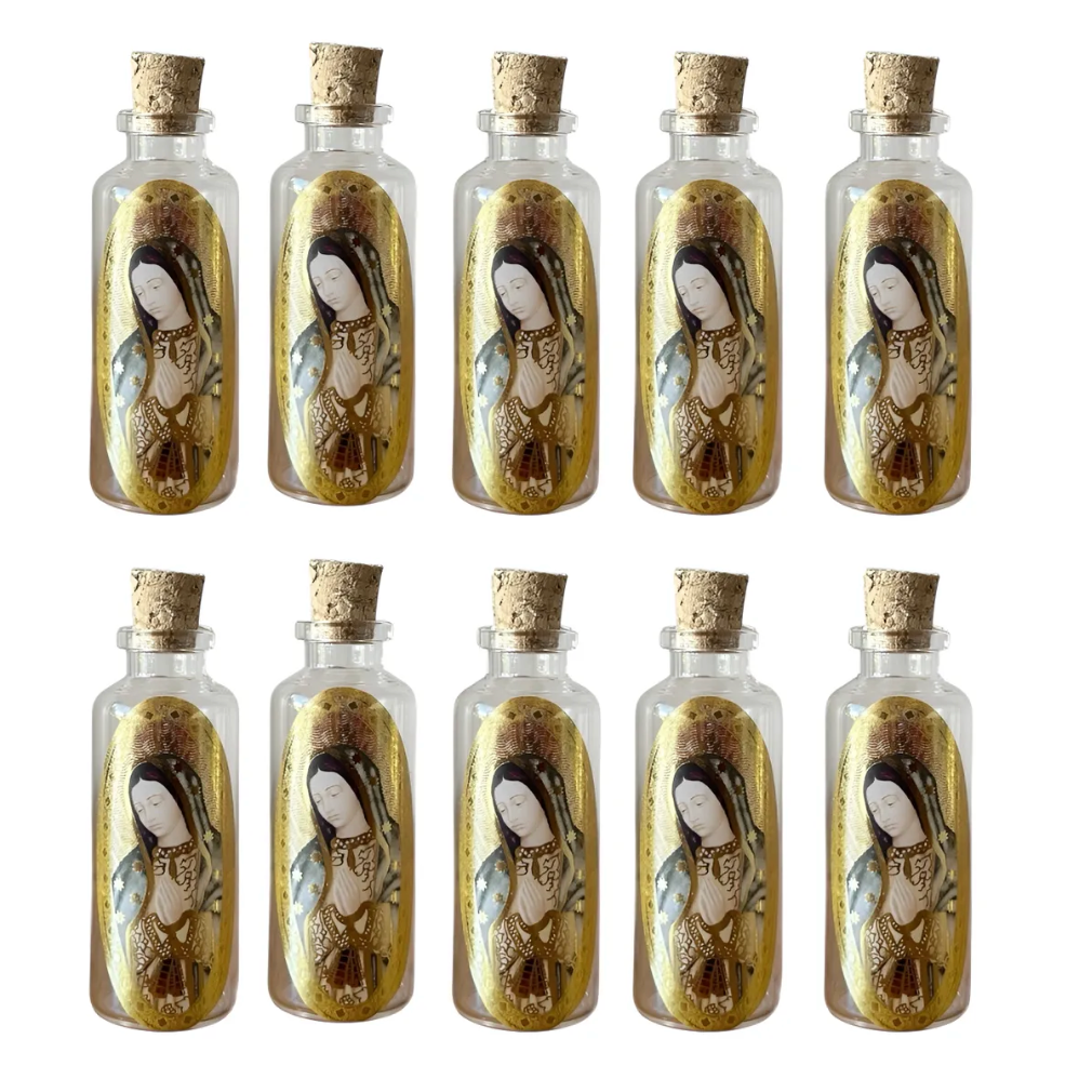 Frascos de Corcho para Agua Bendita De Virgen de Guadalupe - Pack de 10