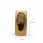 Velas Religiosas Virgen del Carmen · 8x3.5cm · Pack 12 piezas