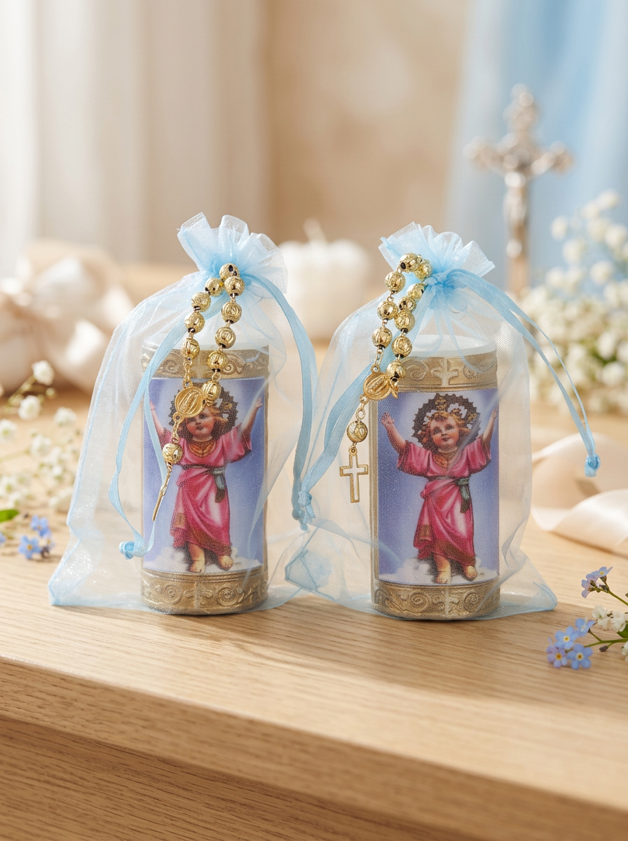 Velas de Divino Niño en Repujado con Misterio - Pack de 12