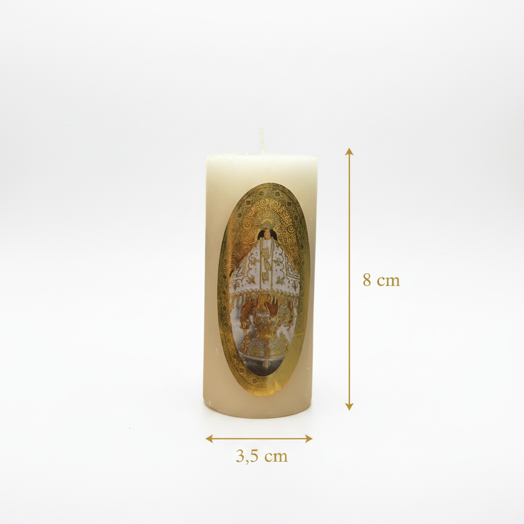 Vela Religiosa Virgen de Juquila · 8x3.5cm · Pack 12 piezas