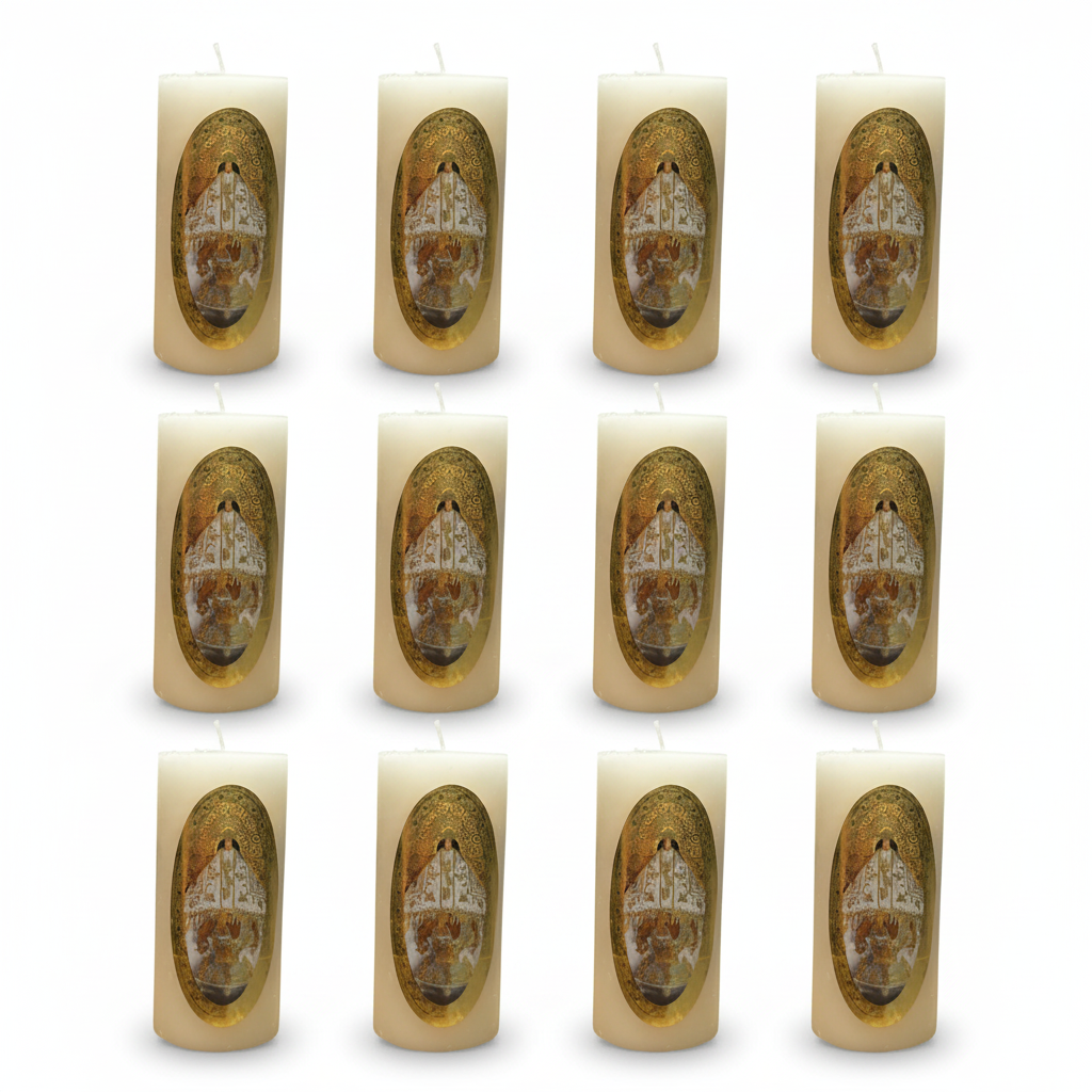 Vela Religiosa Virgen de Juquila · 8x3.5cm · Pack 12 piezas