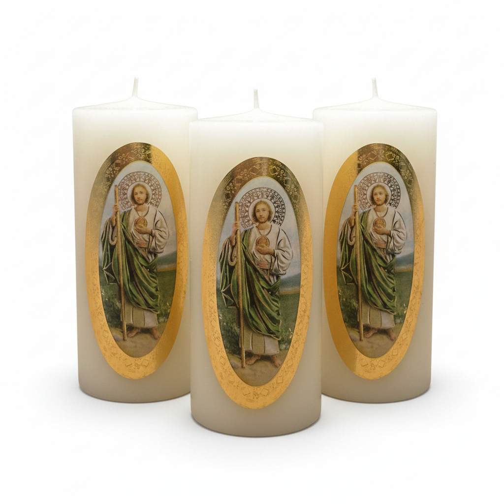 Velas Religiosas San Judas Tadeo · 8x3.5cm · Pack 12 piezas