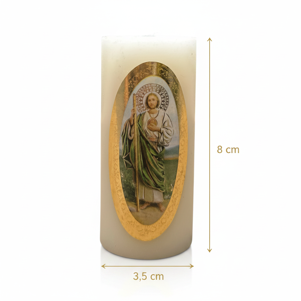 Velas Religiosas San Judas Tadeo · 8x3.5cm · Pack 12 piezas