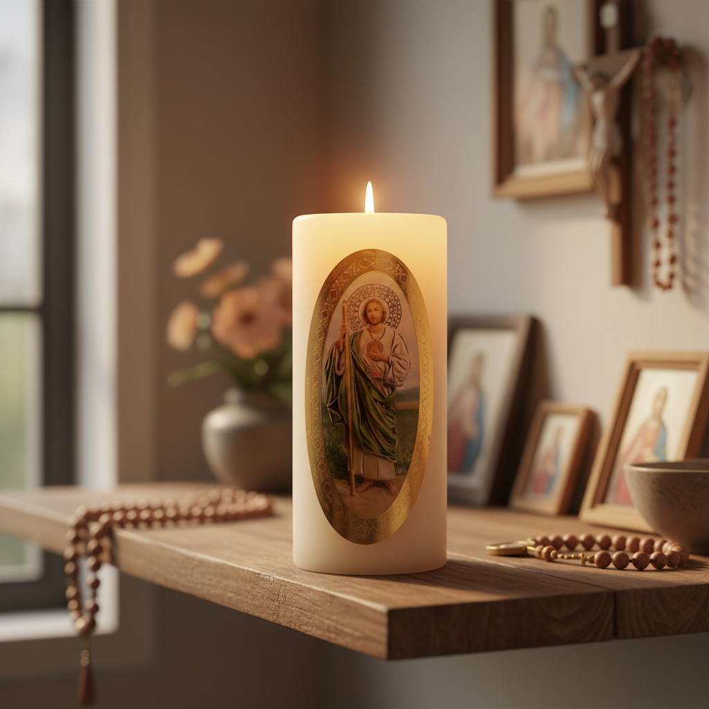Velas Religiosas San Judas Tadeo · 8x3.5cm · Pack 12 piezas