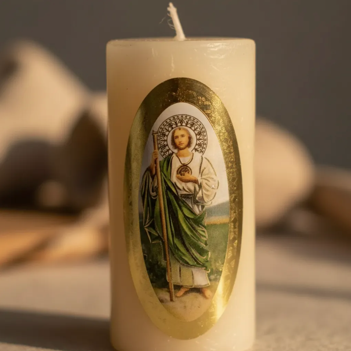 Velas Religiosas San Judas Tadeo · 8x3.5cm · Pack 12 piezas