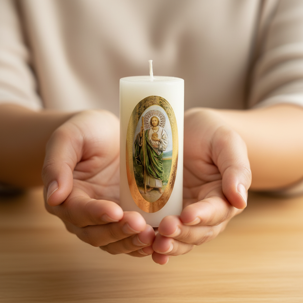 Velas Religiosas San Judas Tadeo · 8x3.5cm · Pack 12 piezas