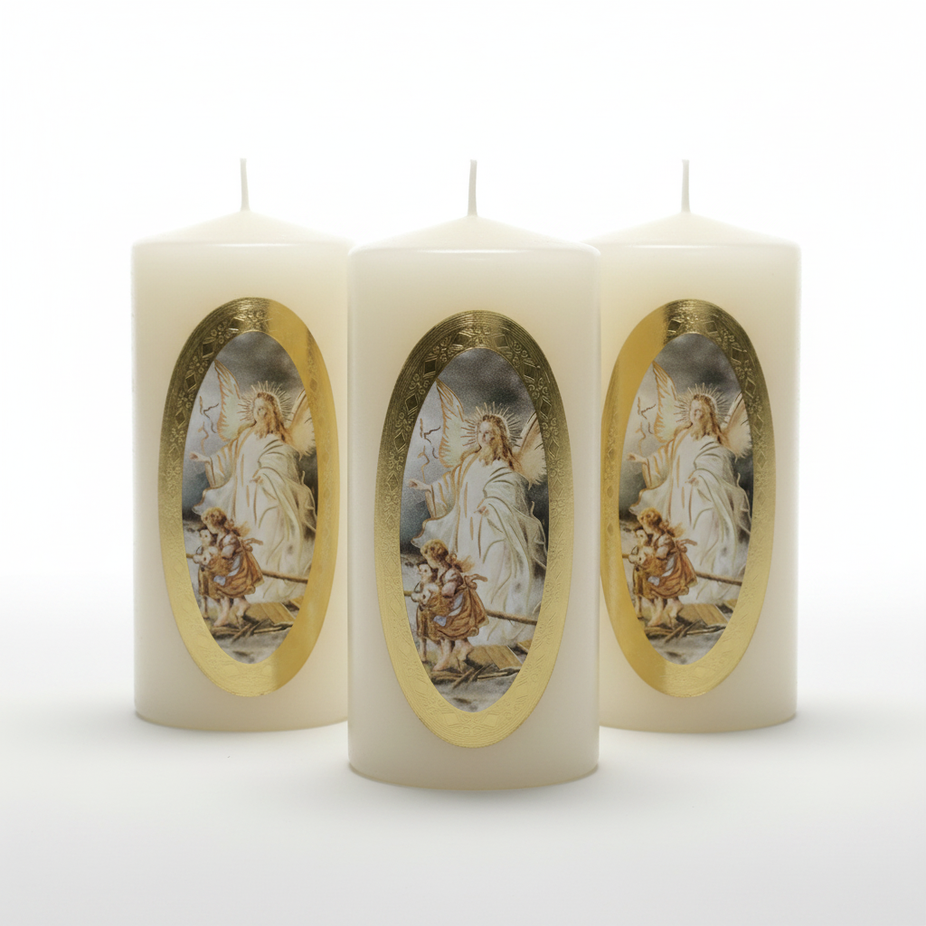 Vela Religiosa Angel de la Guarda · 8x3.5cm · Pack 12 piezas