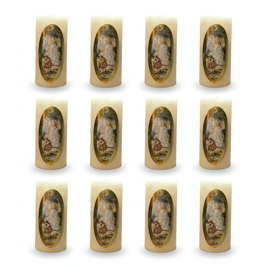 Vela Religiosa Angel de la Guarda · 8x3.5cm · Pack 12 piezas
