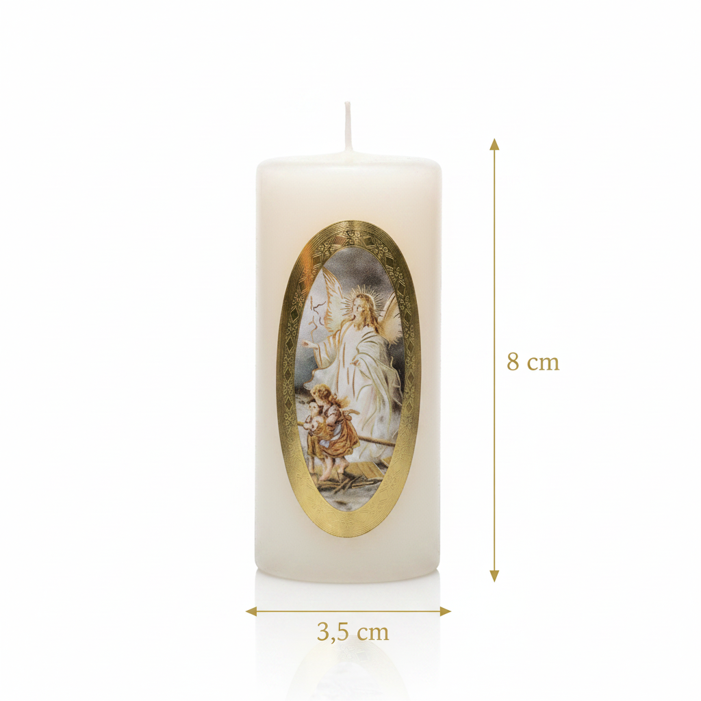 Vela Religiosa Angel de la Guarda · 8x3.5cm · Pack 12 piezas