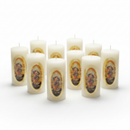 Vela Religiosa Virgen Desatanudos · 8x3.5cm · Pack 12 piezas