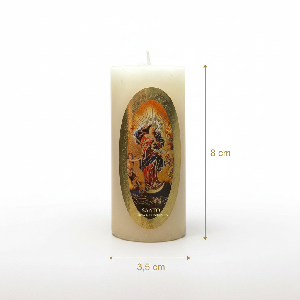 Vela Religiosa Virgen Desatanudos · 8x3.5cm · Pack 12 piezas