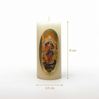 Vela Religiosa Virgen Desatanudos · 8x3.5cm · Pack 12 piezas