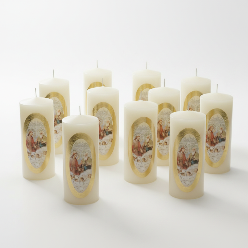Velas Religiosas Divina Providencia· 8x3.5cm · Pack 12 piezas