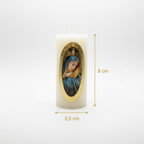 Velas Religiosas Virgen Dolorosa · 8x3.5cm · Pack 12 piezas