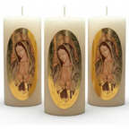 Velas Religiosas Virgen de Guadalupe · 8x3.5cm · Pack 12 piezas