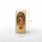 Velas Religiosas Virgen de Guadalupe · 8x3.5cm · Pack 12 piezas