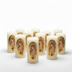 Velas Religiosas Virgen de Guadalupe · 8x3.5cm · Pack 12 piezas