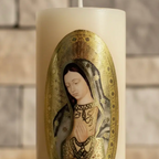 Velas Religiosas Virgen de Guadalupe · 8x3.5cm · Pack 12 piezas