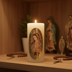 Velas Religiosas Virgen de Guadalupe · 8x3.5cm · Pack 12 piezas
