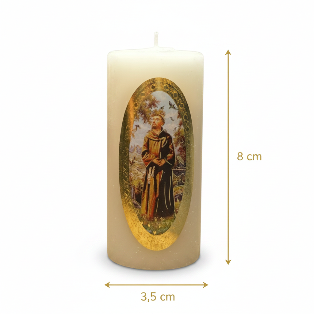 Velas Religiosas San Francisco de Asís · 8x3.5cm · Pack 12 piezas