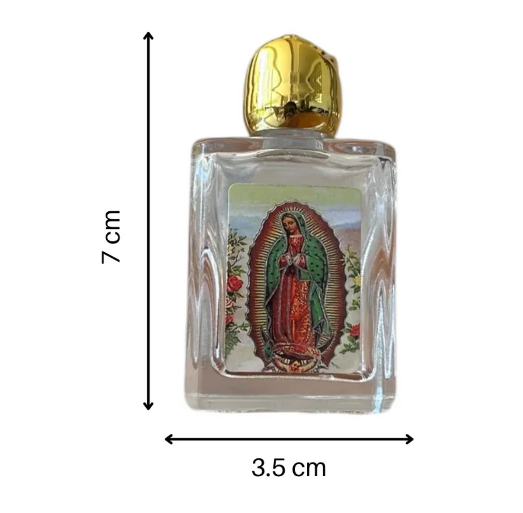 Paquete de 10 frascos para agua bendita con imagen de la virgen de Guadalupe para recuerdos de mandas y protección