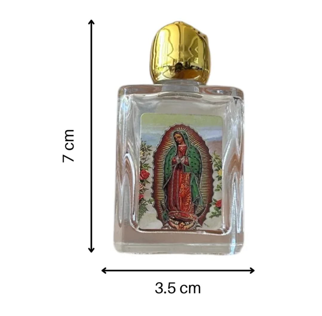 Paquete de 10 frascos para agua bendita con imagen de la virgen de Guadalupe para recuerdos de mandas y protección