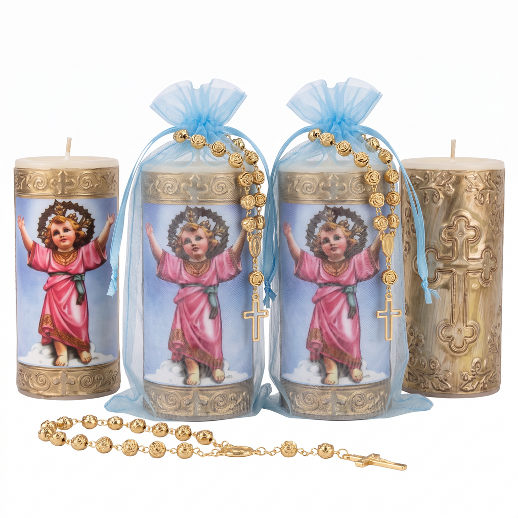 Velas de Divino Niño en Repujado con Misterio - Pack de 12