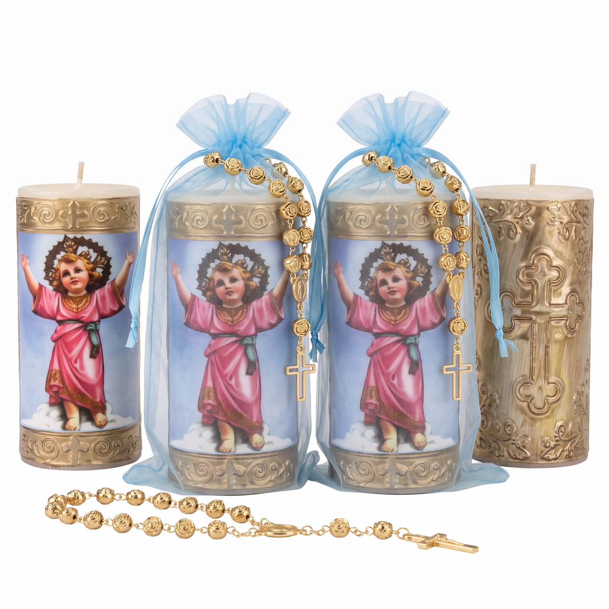 Velas de Divino Niño en Repujado con Misterio - Pack de 12
