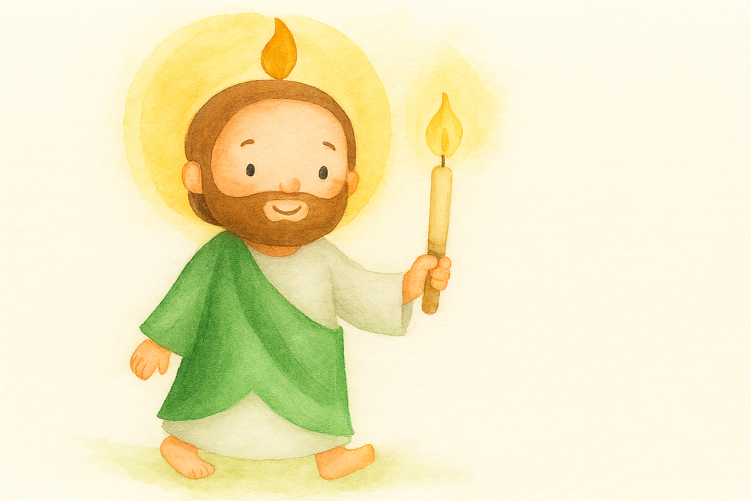 Ilustración tierna de San Judas Tadeo para personalización de etiquetas y recuerdos de presentación o bautizo
